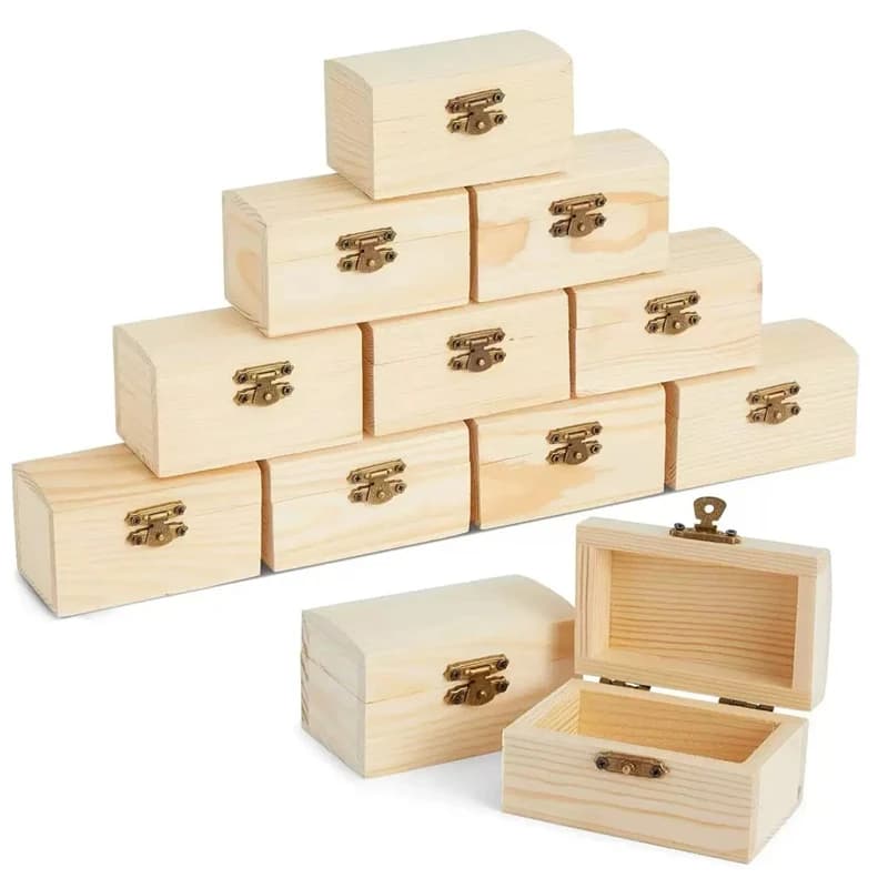 Petites boîtes en bois avec couvercle à charnière, fermoir avant, boîte au trésor à peindre pour bri