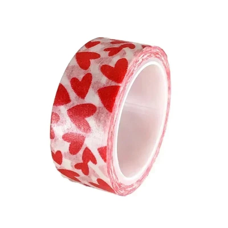 Ruban adhésif rouge motif coeur d'amour, 1 rouleau, papier artisanal décoratif, mignon, fournitures