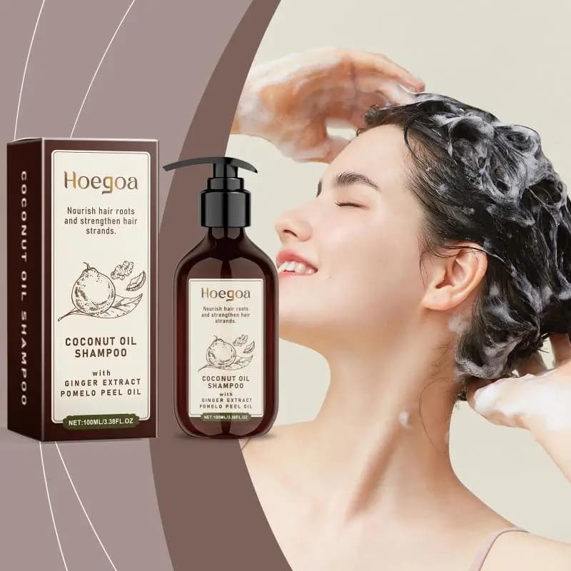 Shampoo à l'huile de noix de coco Hoegoa, soin nettoyant du cuir chevelu, brillance douce, nourrissa