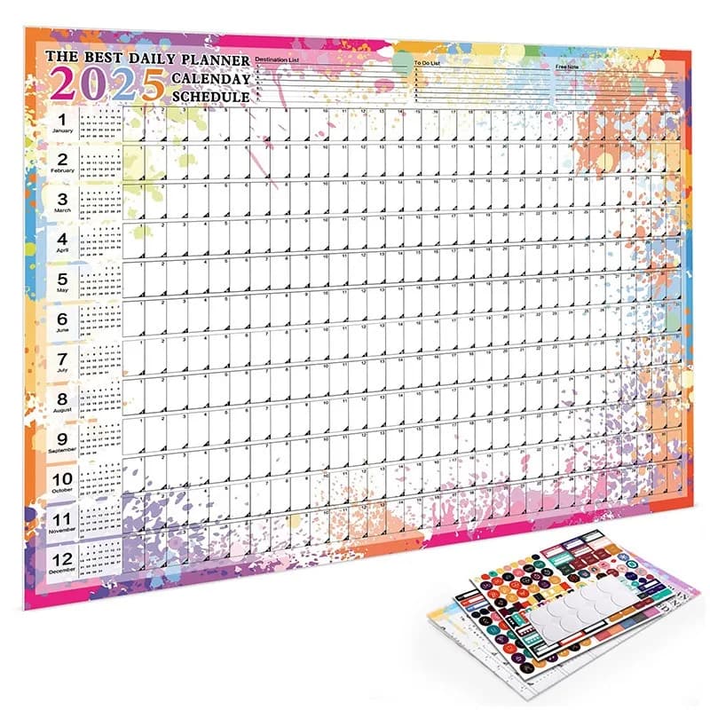 Calendrier mural 2026 2025, année complète, papier de grande taille, autocollant Kawaii, planificate