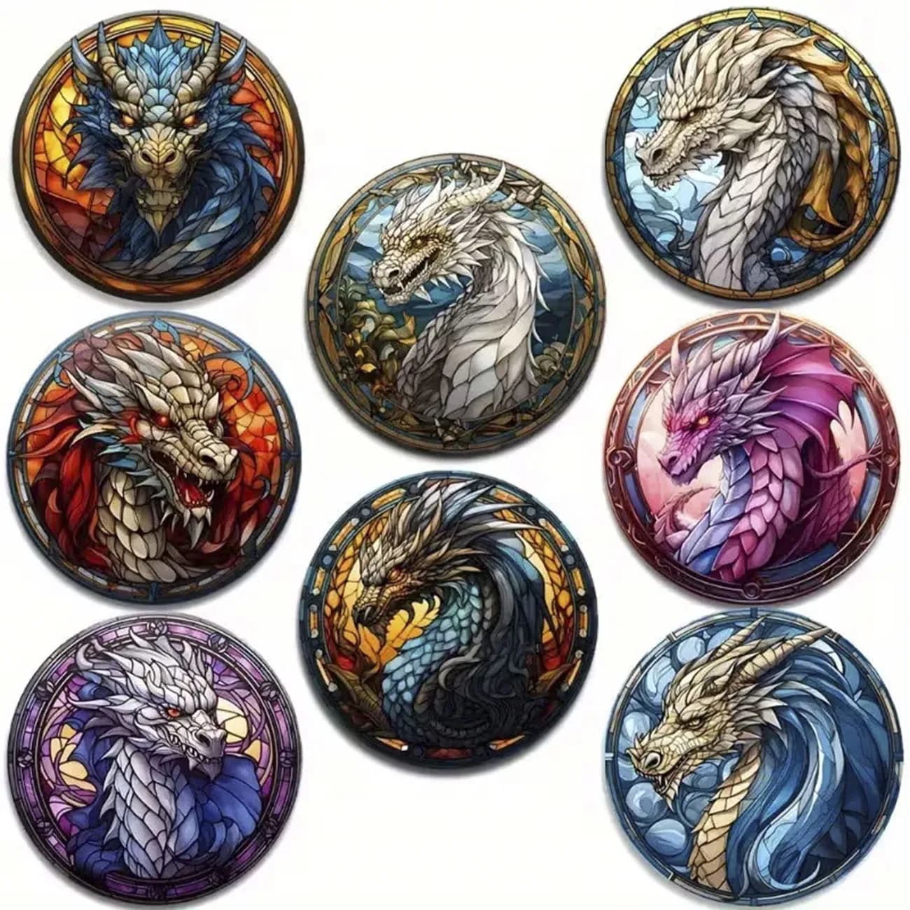 Ensemble de 8 dessous-de-verre en bois sur le thème du dragon, dessous-de-verre en bois composite ro