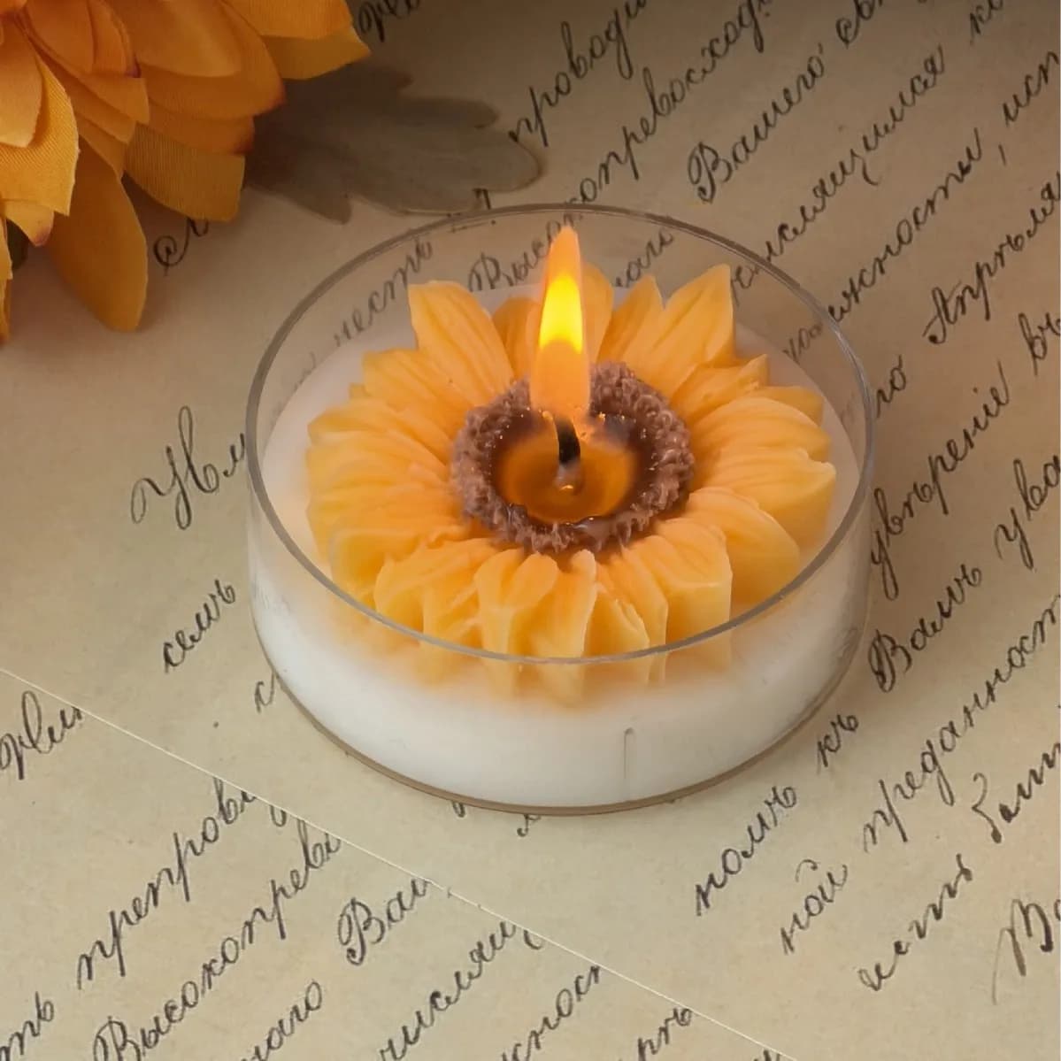 Bougie d'aromathérapie en forme de fleur de tournesol, en cire de soja faite à la main, sans fumée,