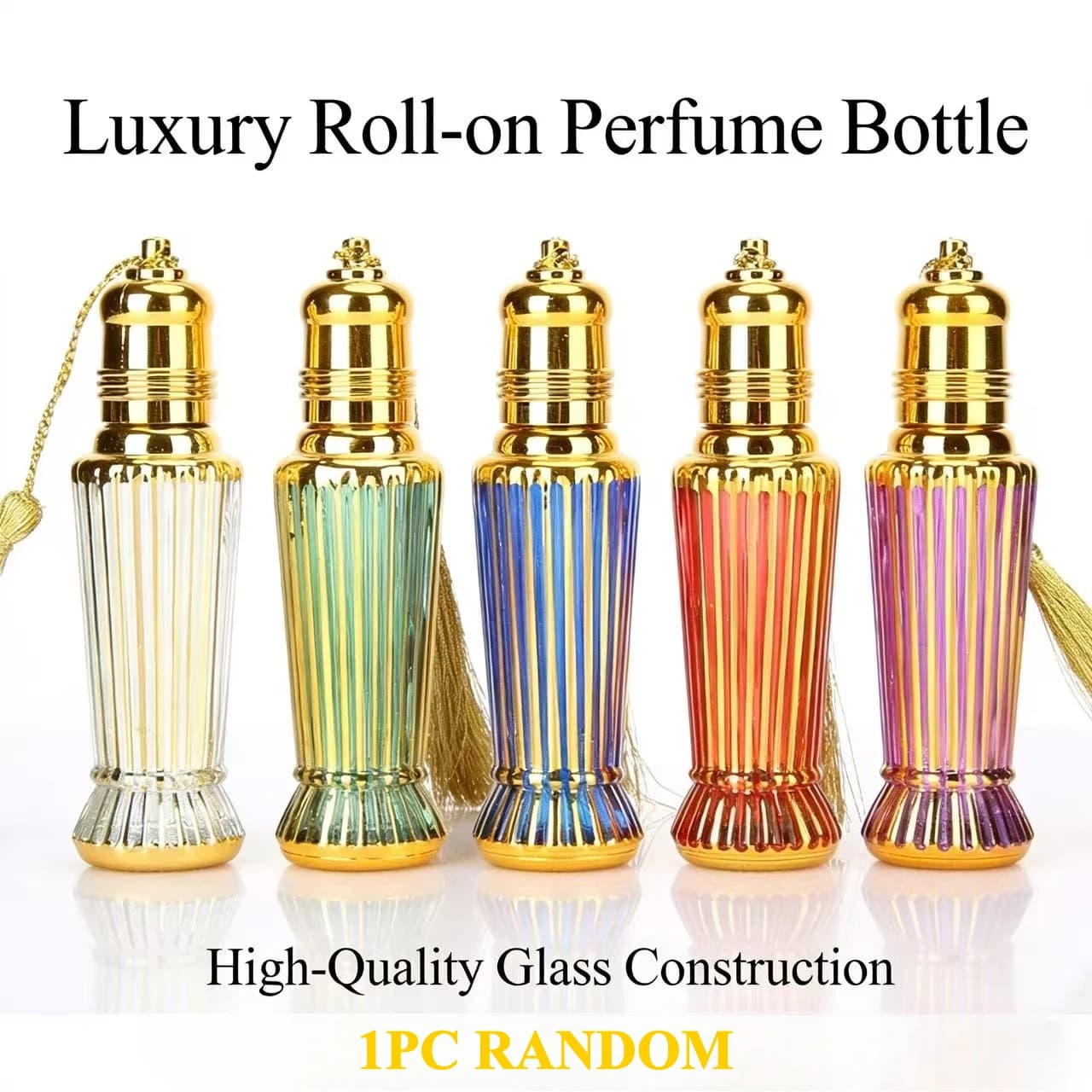 1 flacon roll-on en verre plaqué or de 15 ml avec bouchon à pompon, flacon de parfum portable de lux