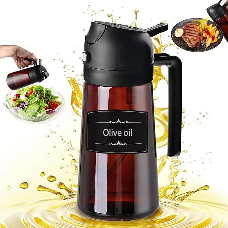 Pulvérisateur et distributeur d'huile en verre 2 en 1, bouteille d'huile d'olive étanche de 16oz pou