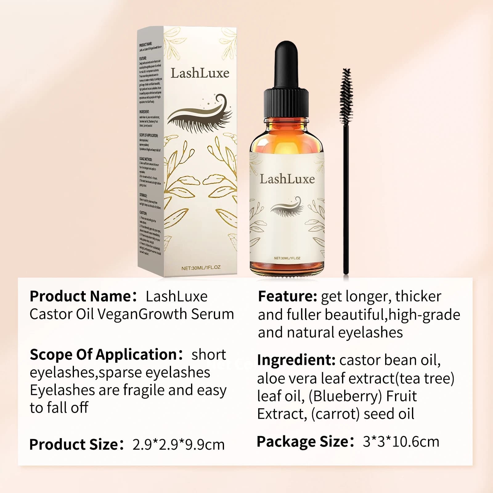 Sérum d'extension de cils à l'huile de ricin, 30ml, rehausseur naturel pour cils plus longs, plus ép