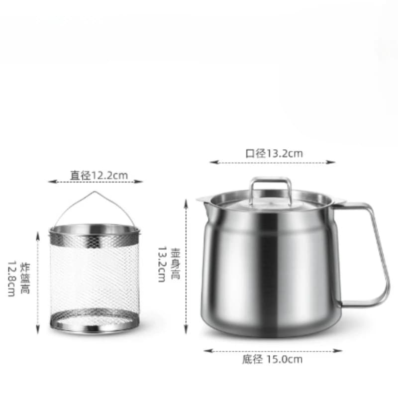 Pot de stockage d'huile et de graisse en acier inoxydable 2/1,5 L avec panier de friture et passoire