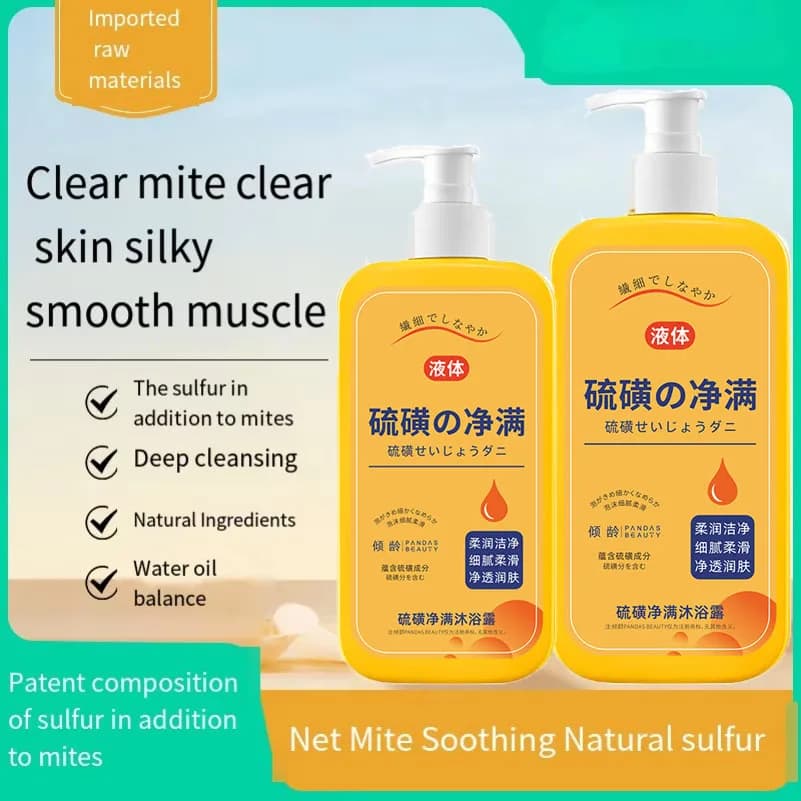 Savon liquide au soufre japonais 300ml, Gel de bain pour éliminer les acariens, nettoyage en profond