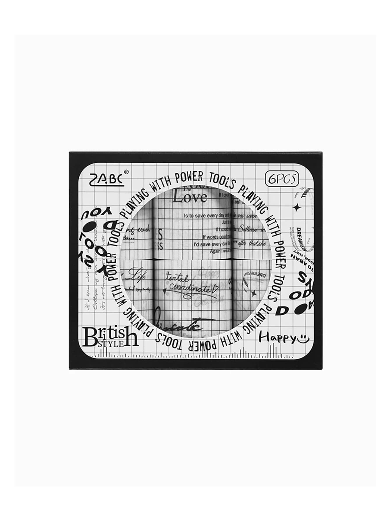 6 rouleaux/boîte de ruban washi vintage anglais, ruban décoratif simple noir et blanc, facile à déch
