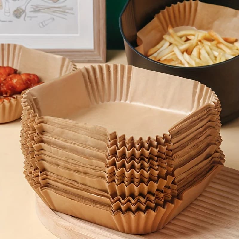 50 paquets de papier antiadhésif doublé avec friteuse à air pour la cuisson et les fours à micro-ond