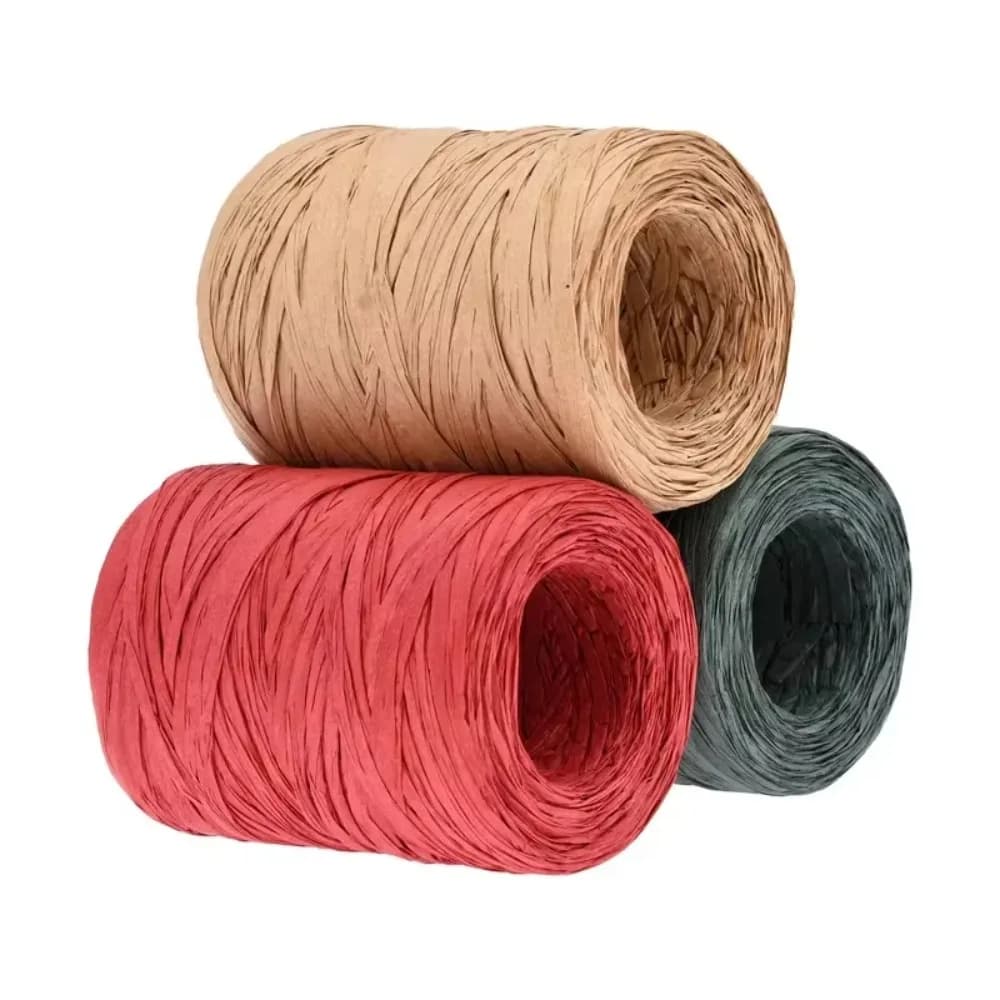 Ruban en raphia rouge vert naturel, 3 rouleaux 984 pieds, 328 pieds par rouleau, ruban d'emballage d