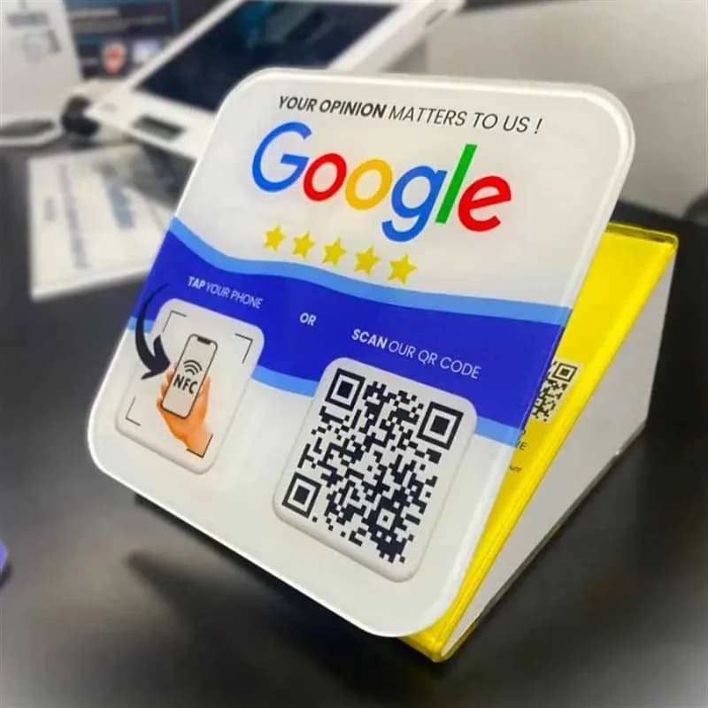 Panneau d'examen Google personnalisé, panneau de médias sociaux, affichage de la table de code QR