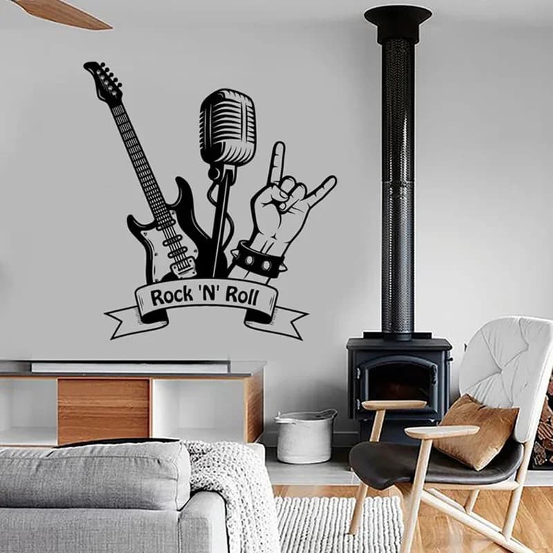 Autocollant Musical en vinyle Rock "N", autocollant de musique Rock, guitare, Microphone, Bar, salle