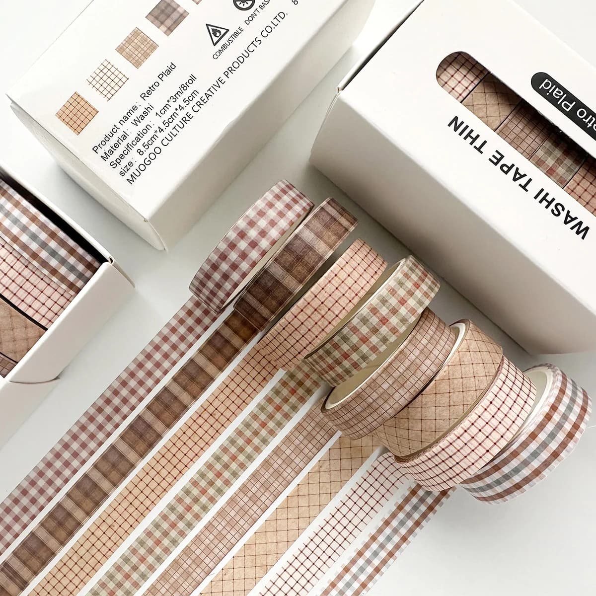 Lot de 8 rouleaux de ruban Washi vintage pour scrapbooking, journal DIY, papeterie, rubans adhésifs