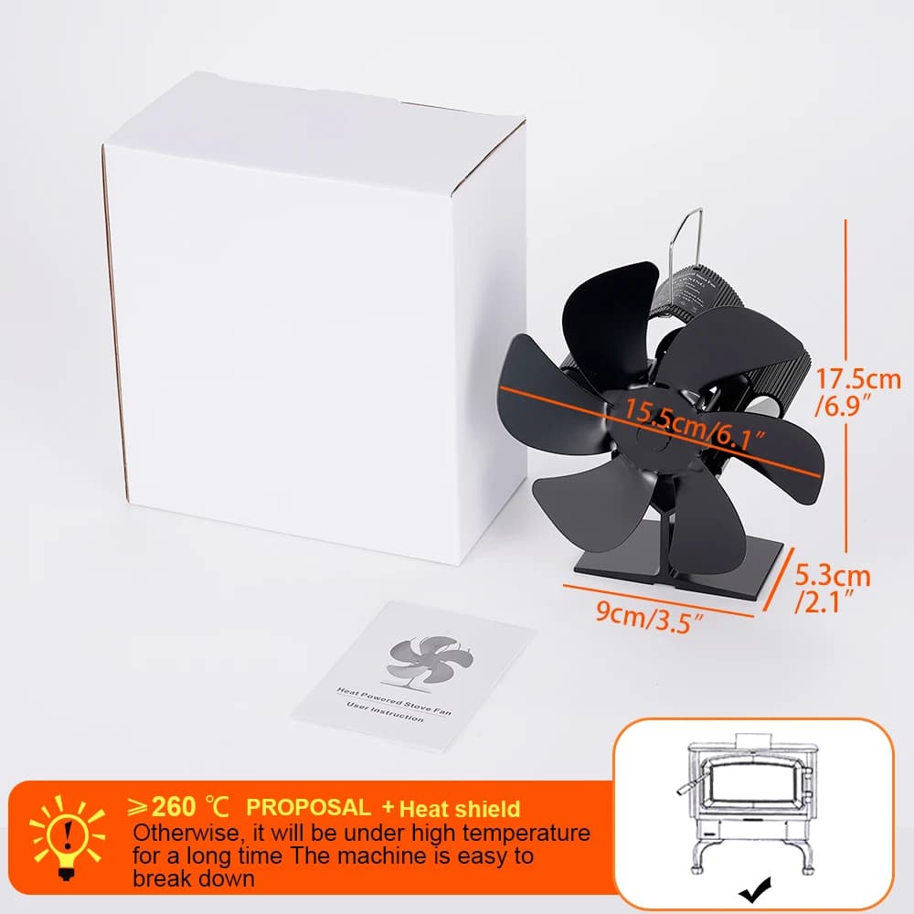 Ventilateur de poêle silencieux à 6 lames, distribution efficace de la chaleur, Ecofan, poêle à bois