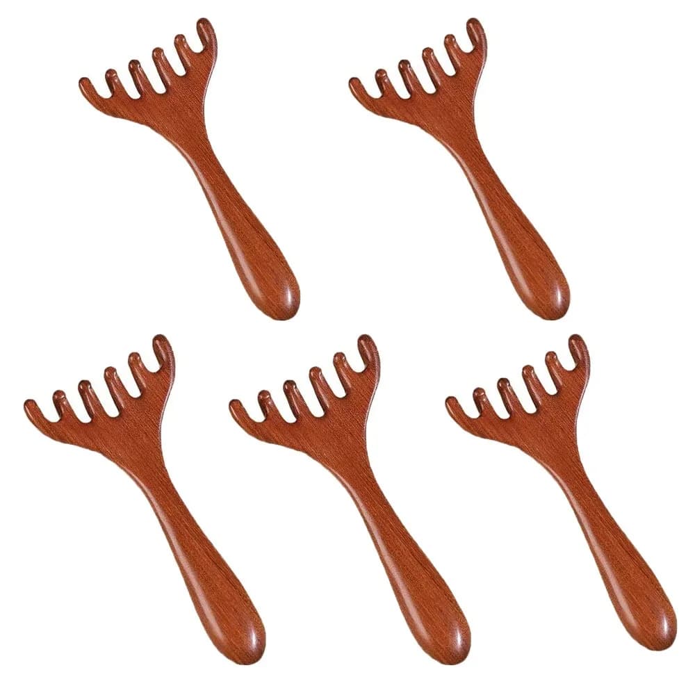 Peigne de Massage méridien relaxant du cuir chevelu, 5 pièces, bois de santal, Circulation sanguine,
