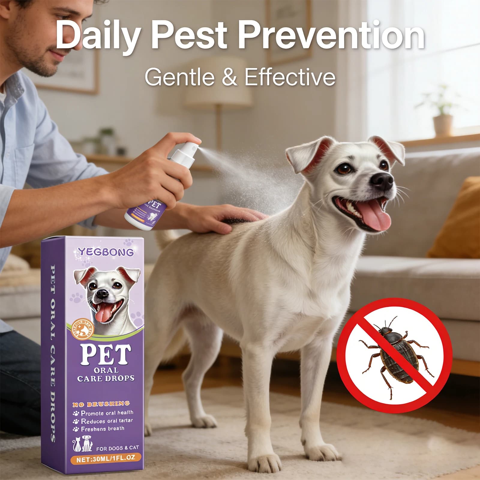 Spray anti-puces pour animaux de compagnie, élimine efficacement les puces et les tiques, soulage le