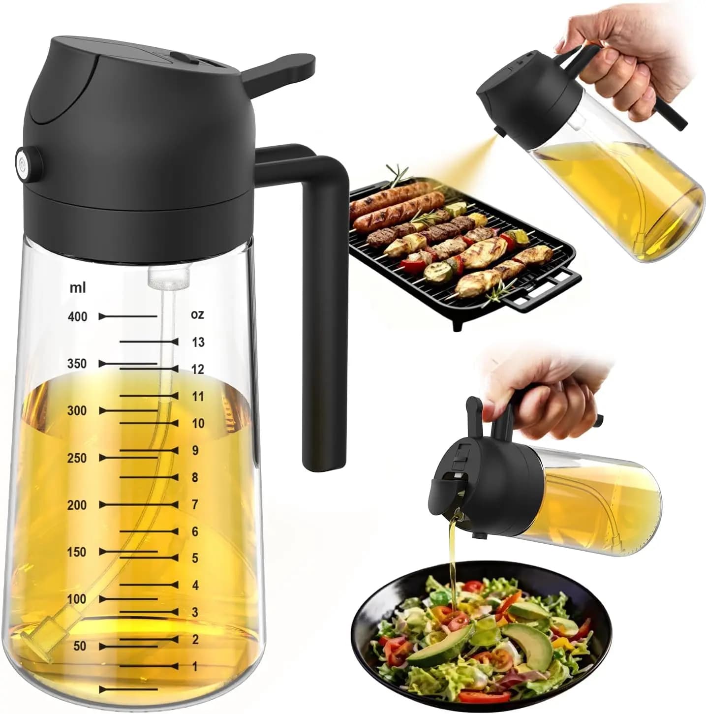 Pulvérisateur d'huile d'olive en verre de 16 oz / 470 ml pour la cuisine – Bouteille distributrice d