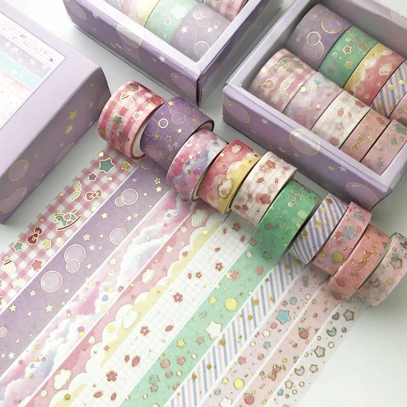 Lot de 10 rouleaux de ruban adhésif doré, ruban décoratif esthétique pour scrapbooking, ruban décora