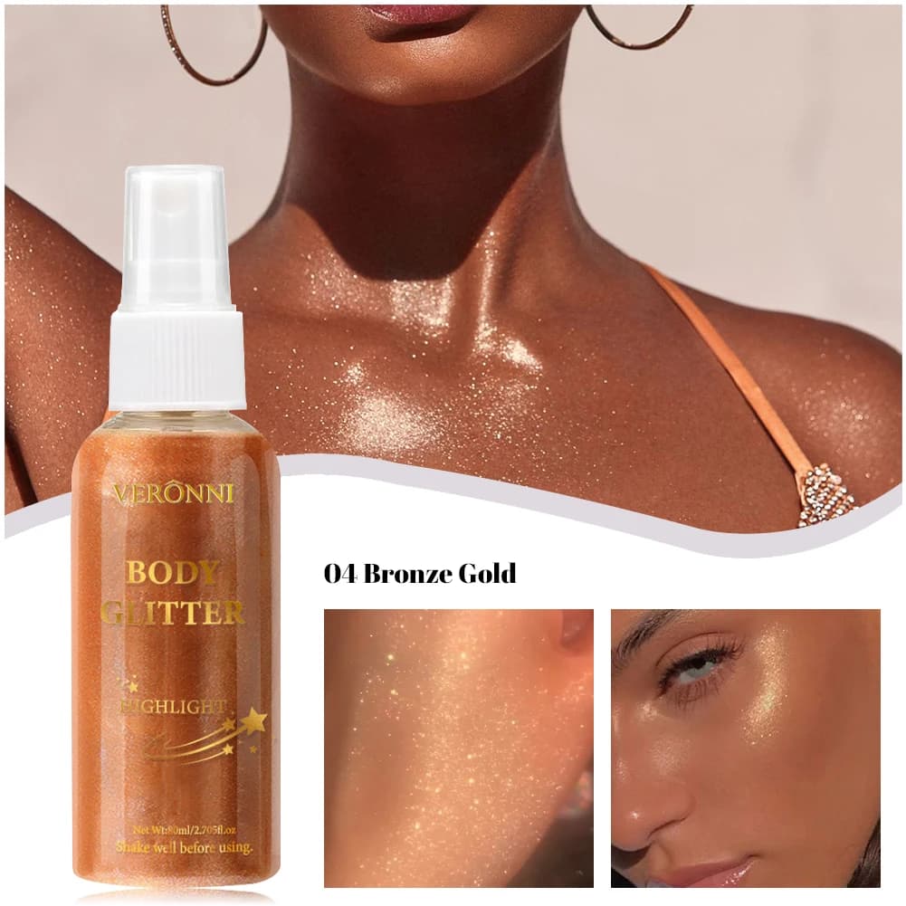Liquide corps mettant en évidence l'huile scintillante maquillage 4 couleurs paillettes Spray huile