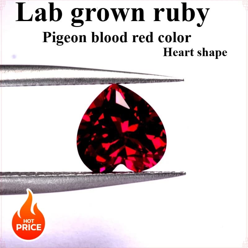 Pierres synthétiques rubis taille cœur de pigeon couleur rouge sang avec certificat pour la création