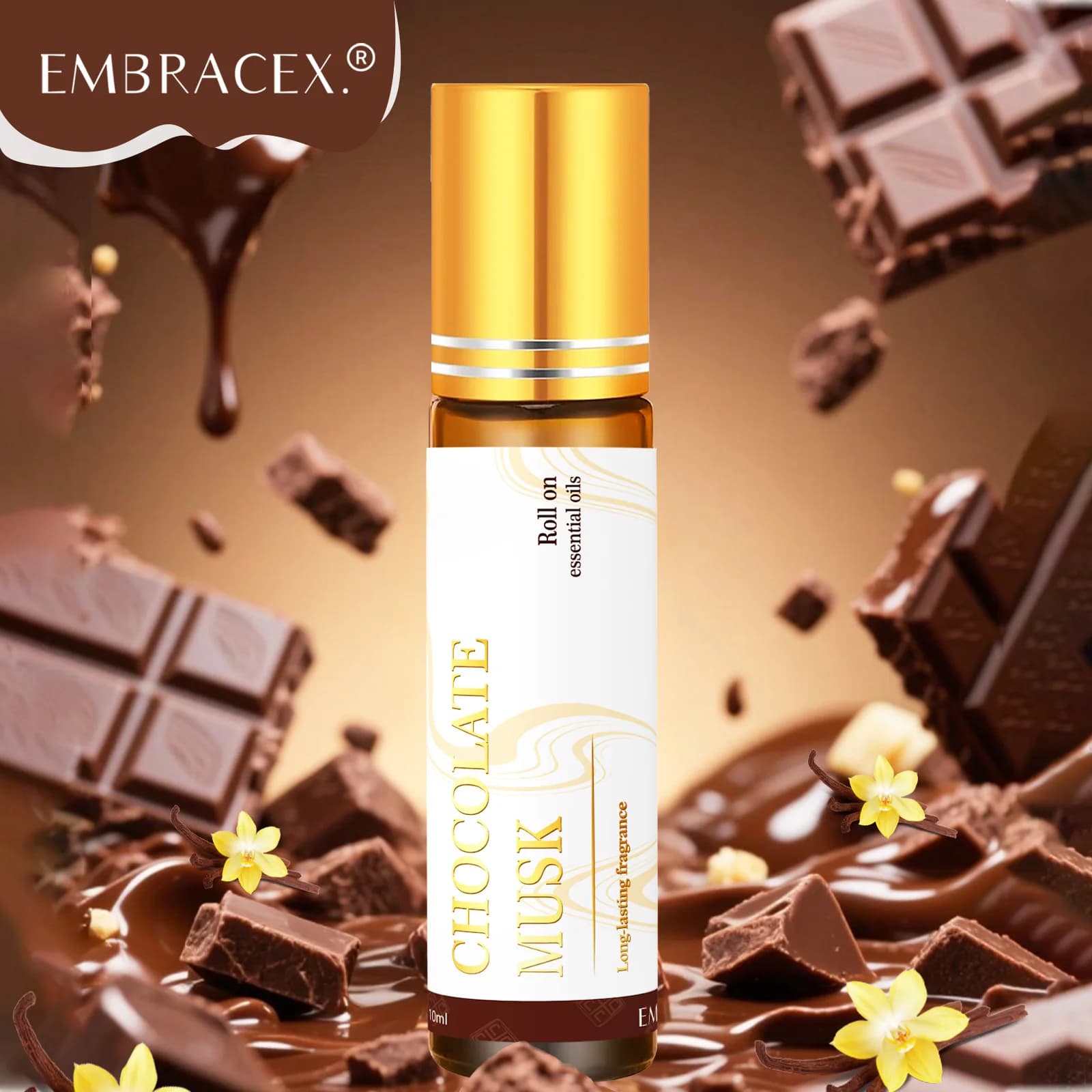 2PC/1PC 10ml Huiles essentielles roll-on au chocolat, musc et menthe poivrée, parfum longue durée