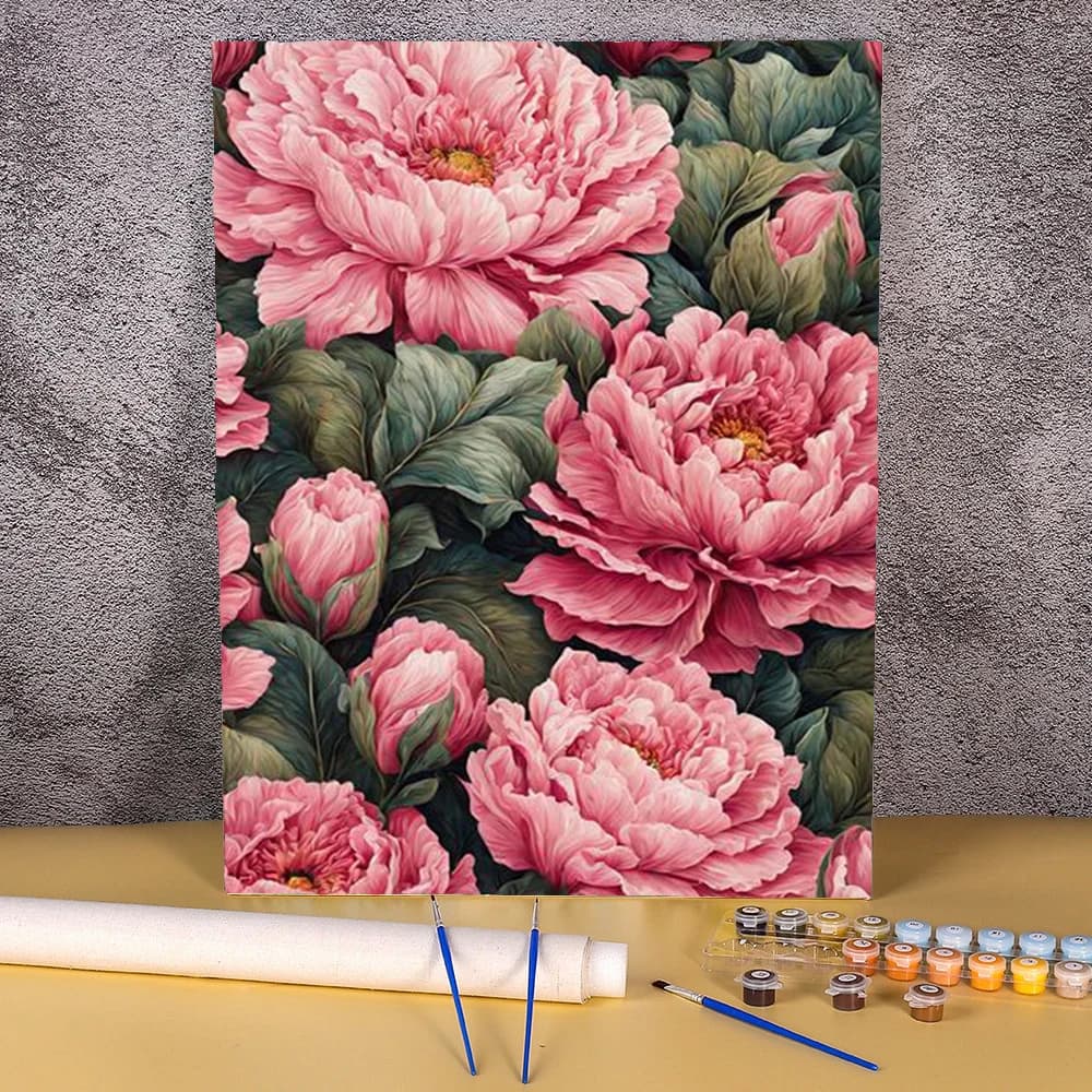 Peinture à l'huile par numéros, dessin de fleurs rouges sur toile, feuilles, image murale, Art peint