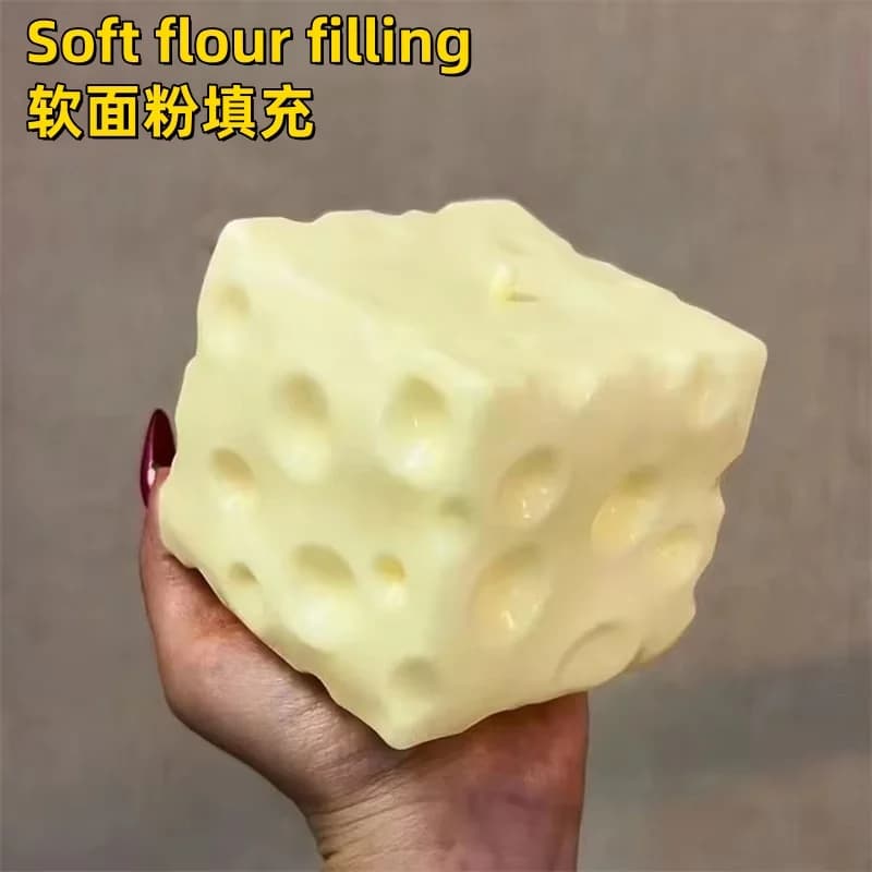 Balle anti-stress géante en forme de cube de fromage, jouet sensoriel ASMR non rebondissant, cadeau