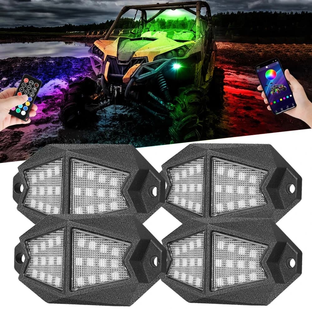 4 dosettes plein Angle RGB LED Rock lumière APP contrôle musique néon voiture sous-éclairage châssis