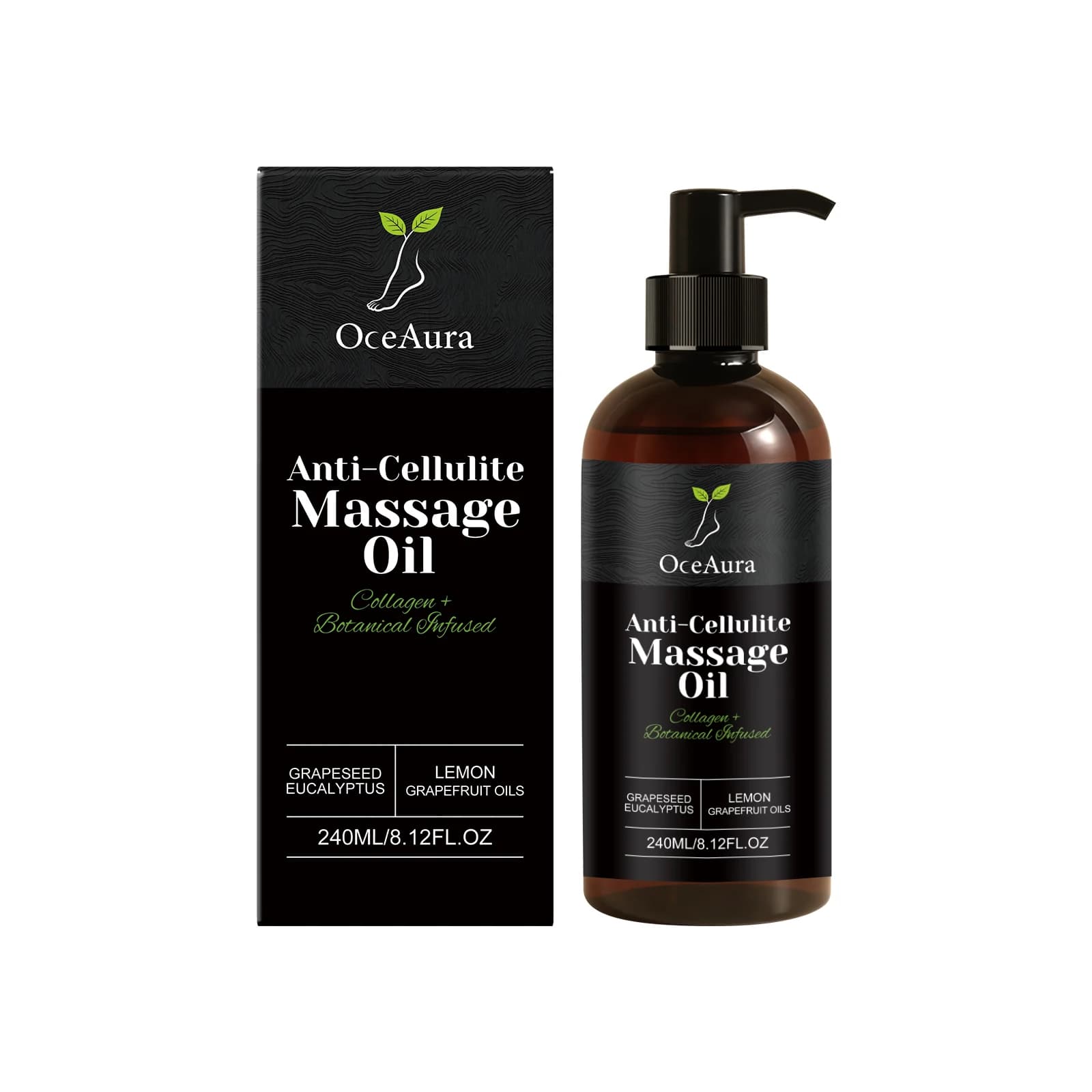 Huile de massage anti-cellulite 240 ml, collagène raffermissant, huile essentielle de pamplemousse,