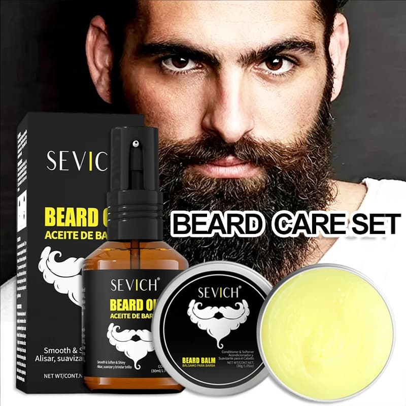 Kit d'huile pour barbe pour hommes, crème hydratante pour barbe, cire pour adoucir et renforcer les