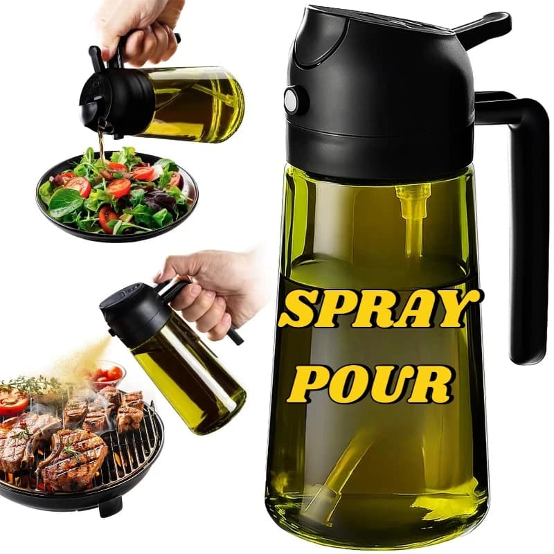 Distributeur d'huile d'olive 2-en-1 pour la cuisine - Vaporisateur et verseur d'huile vert foncé 500