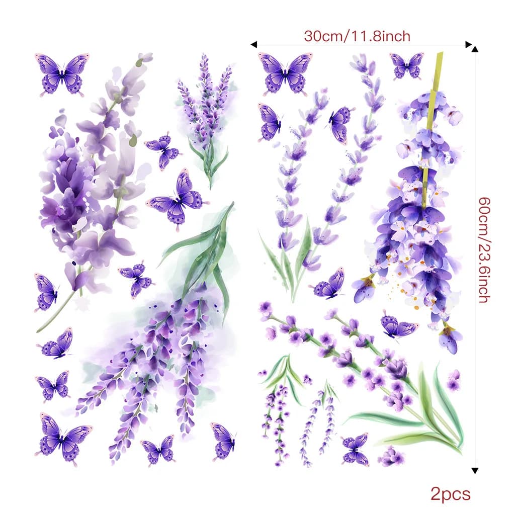 Autocollant mural papillon fleur violet lavande, décoration de maison, autocollants imperméables aut