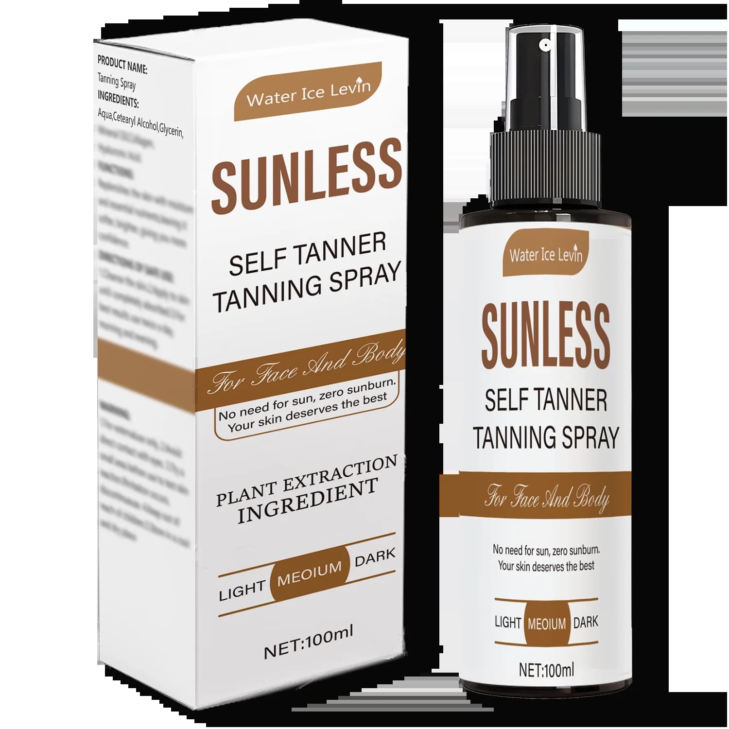 Spray bronzant pour le corps - Améliore le teint bronzé, formule sans alcool, contient de la vitamin