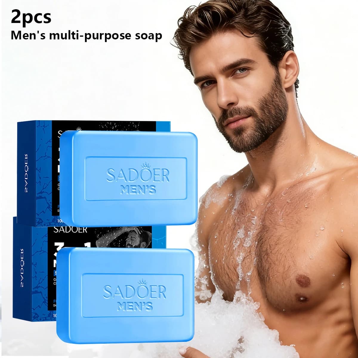 Lot de 2 Savons de Bain Parfumés 3-en-1 pour Hommes à l'Hamamélis et à l'Aloe Vera, Hydratant, Contr