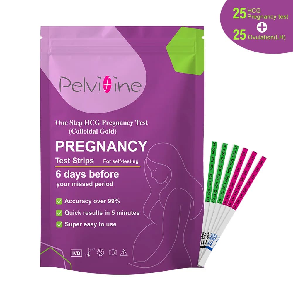 Kit combiné de bandelettes de test d'ovulation Pelvifine et bandelettes de test de grossesse (25 LH