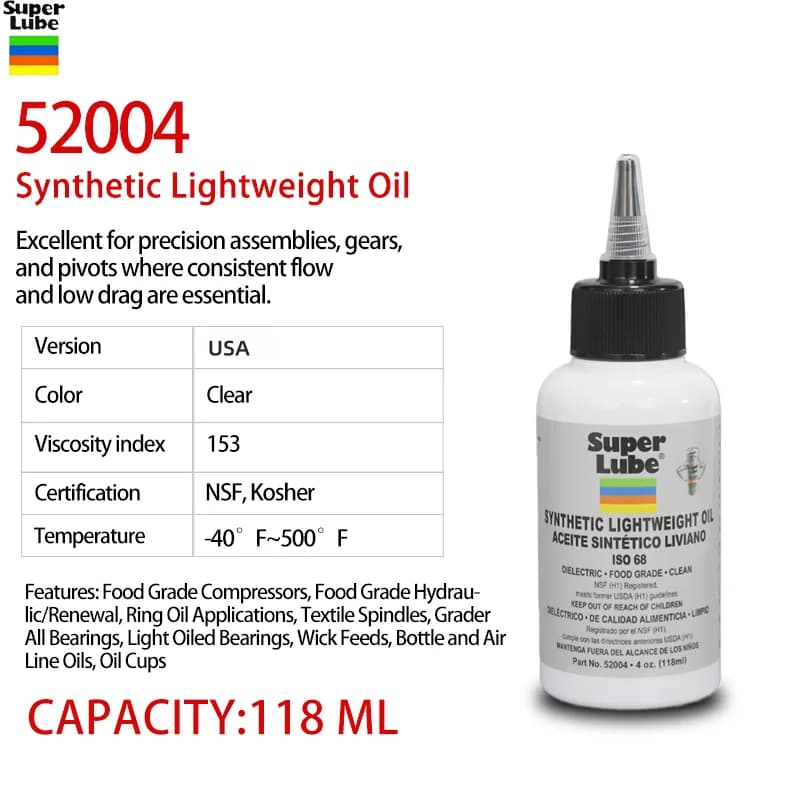 Huile synthétique légère multi-usages Super Lube 52004 118ML en flacon, nouvel emballage pour pompe