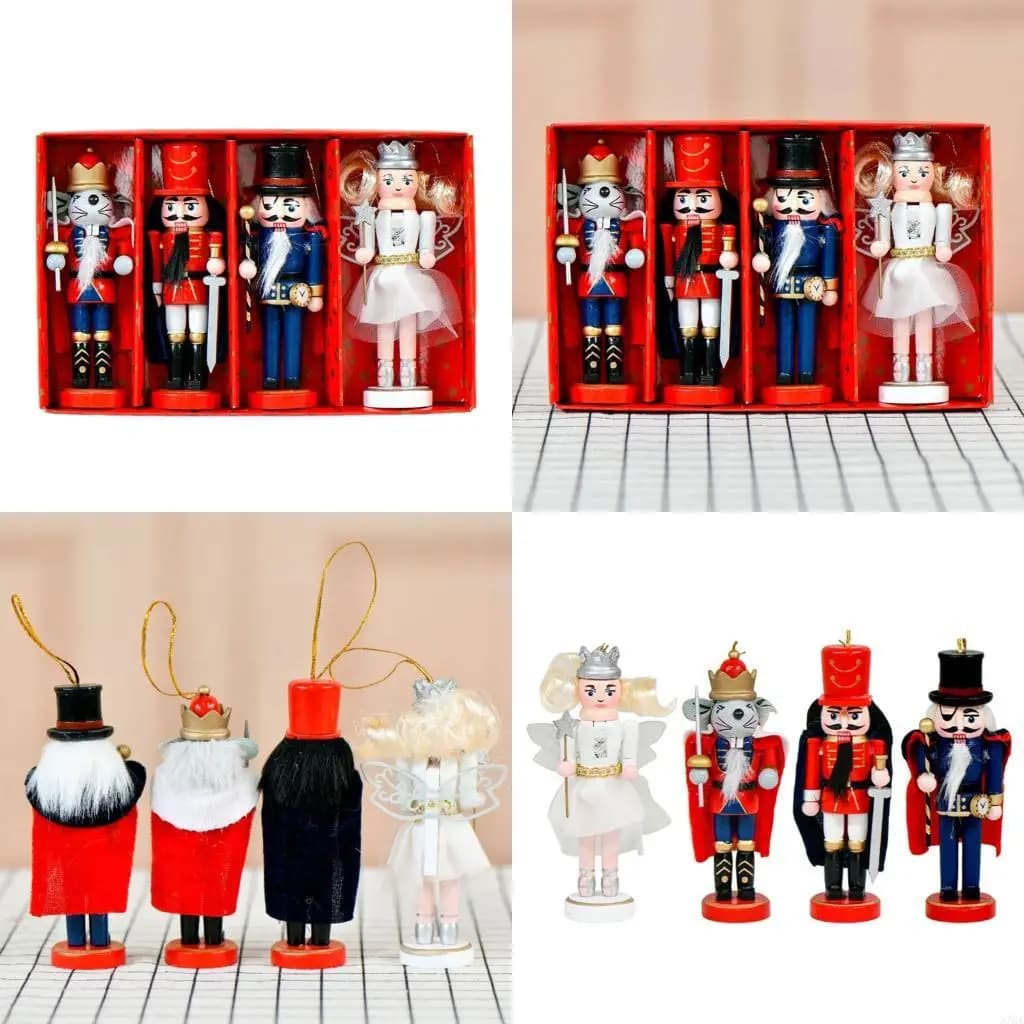 Ensemble 4 décorations casse-noisettes vacances 13 Soldats en bois avec thème garde souris 87ha