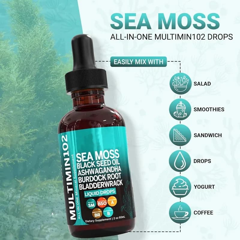 Gouttes bien-être aux algues marines bio, faciles à prendre, nutrition liquide complète pour toute l