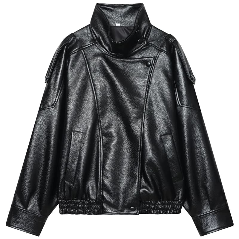 HXAO nouveauté femmes Bomber veste en cuir noir vestes recadrée surdimensionné vêtements d'extérieur