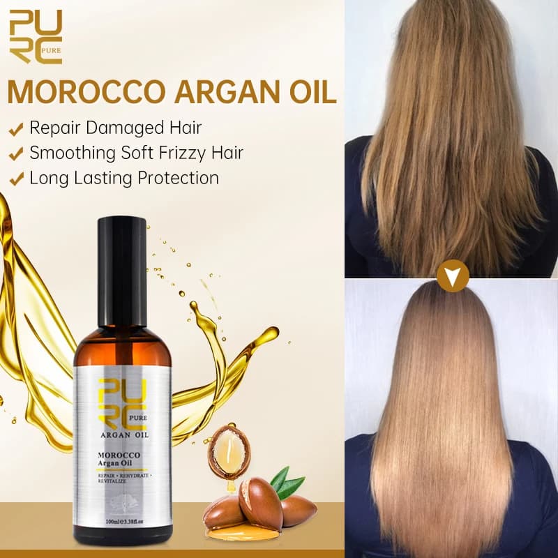 PURC – huile d'argan marocaine, produits de soins capillaires, 100ML, lissant, lissant, réparation d