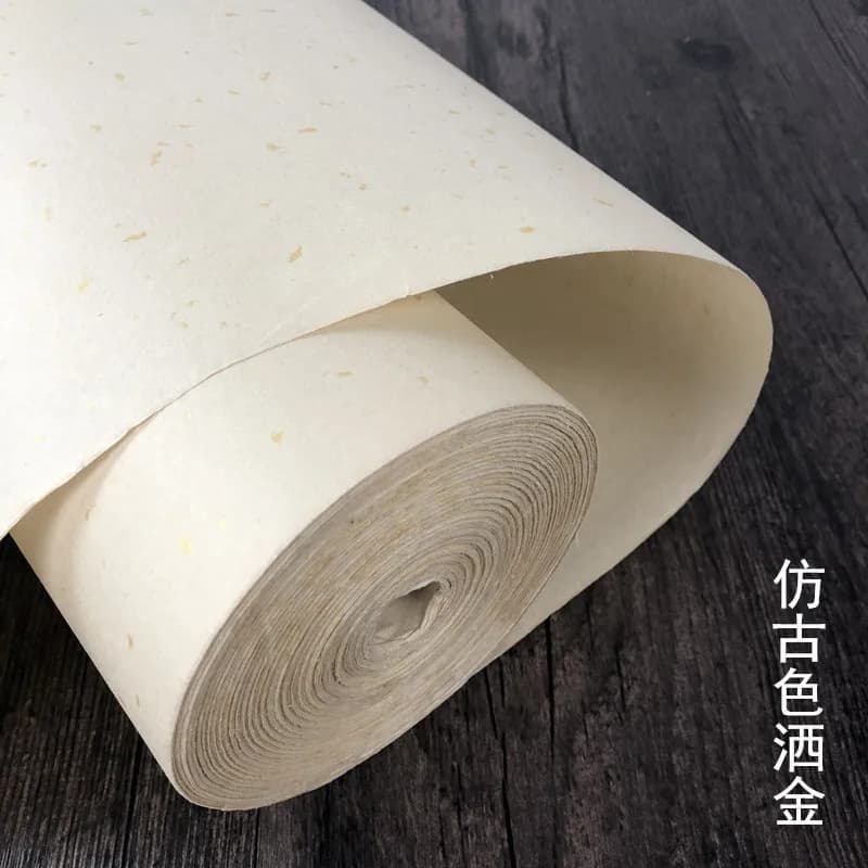 Rouleau de papier Xuan 34cm x 20m avec points dorés, Couplets en papier de riz Chunlian Duilian pour