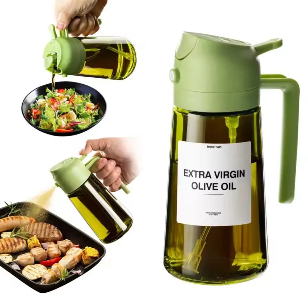Bouteille distributrice d'huile d'olive 2 en 1 de 470ML, pulvérisateur d'huile foncée bloquant la lu