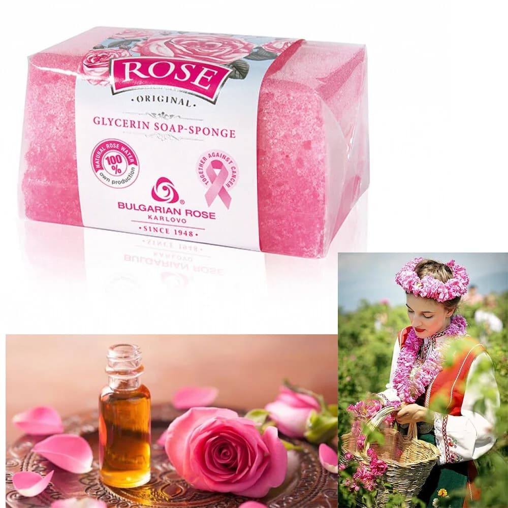 Éponge à Glycérine de Rose Bulgare Naturelle, Hydrate la Peau, avec Eau de Rose Naturelle, Livre de