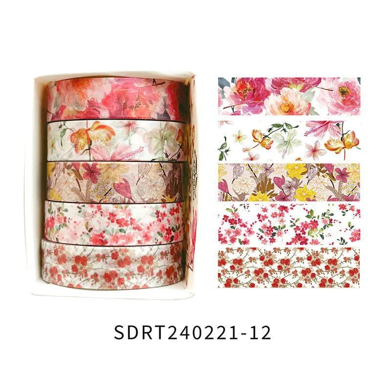 5 rouleaux de ruban Washi floral, autocollant auto-adhésif sans trace, ruban décoratif en papier pou