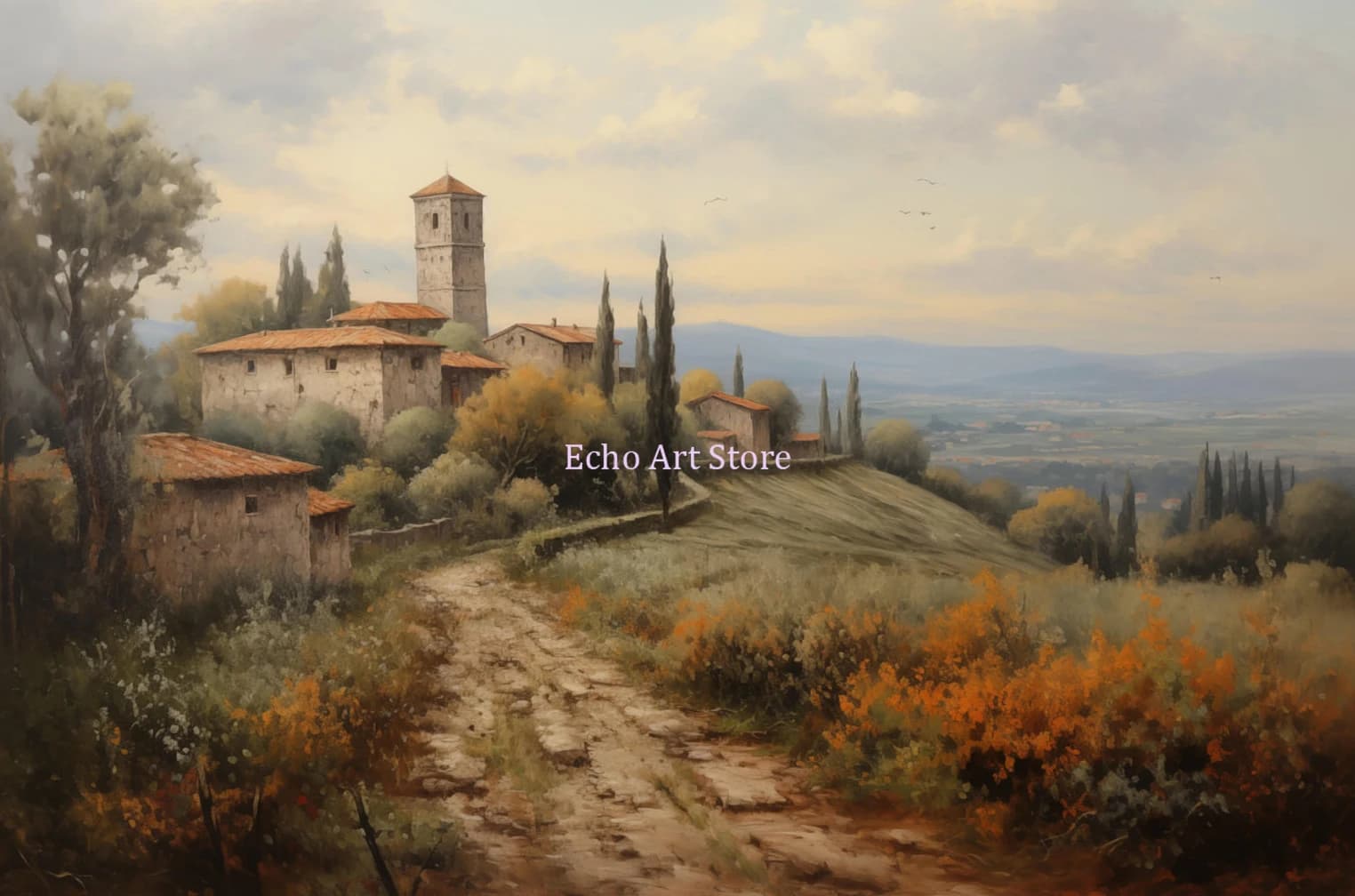 Affiche De Village grec De lavande De Provence, paysage rustique Vintage et toile imprimée, tableau