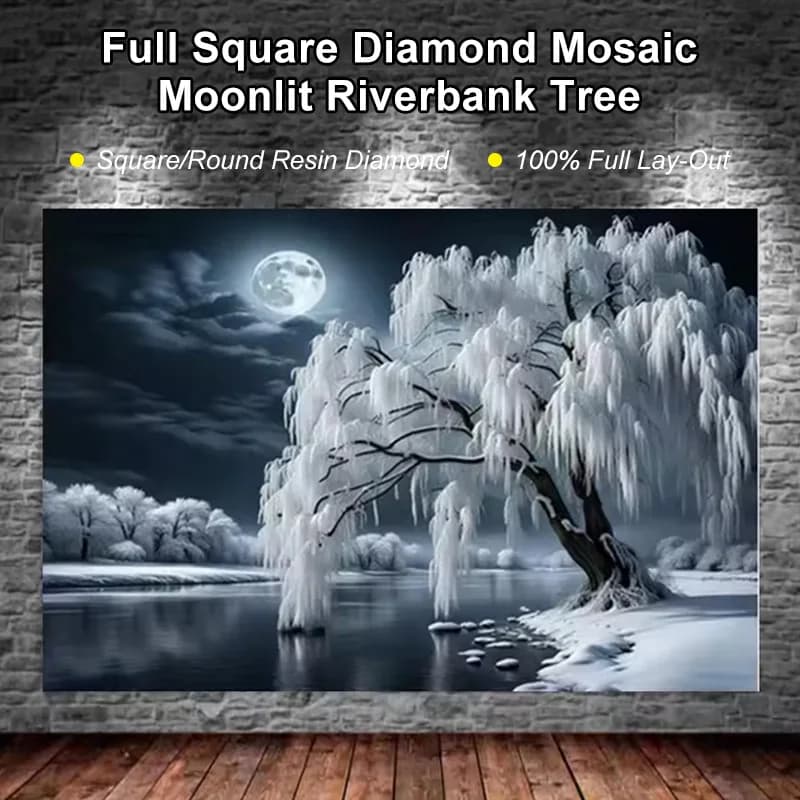 Analyste de point de croix de broderie de mosaïque de diamant, plein carré, clair de lune, arbre de