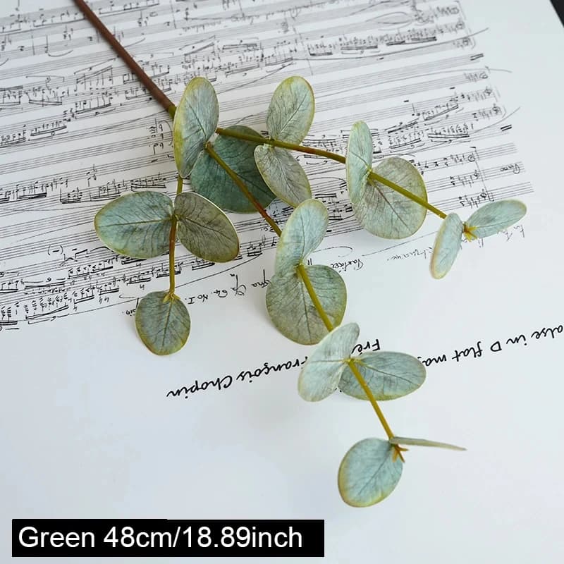Branche d'arbre d'eucalyptus artificielle, feuilles rondes, feuille d'argent, plante rétro, décorati