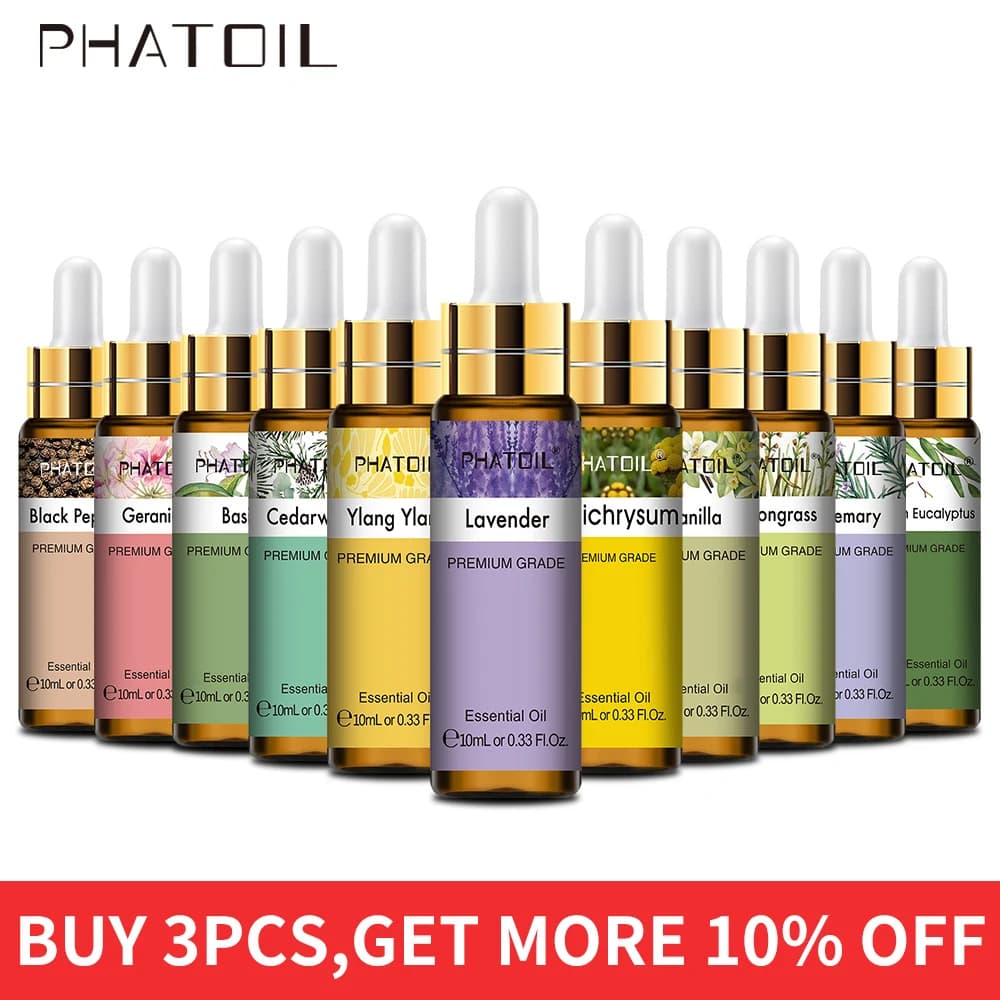 PHATOIL-Huile aromatique avec compte-gouttes, µ, eucalyptus, vanille, pure, naturelle, essentielle,