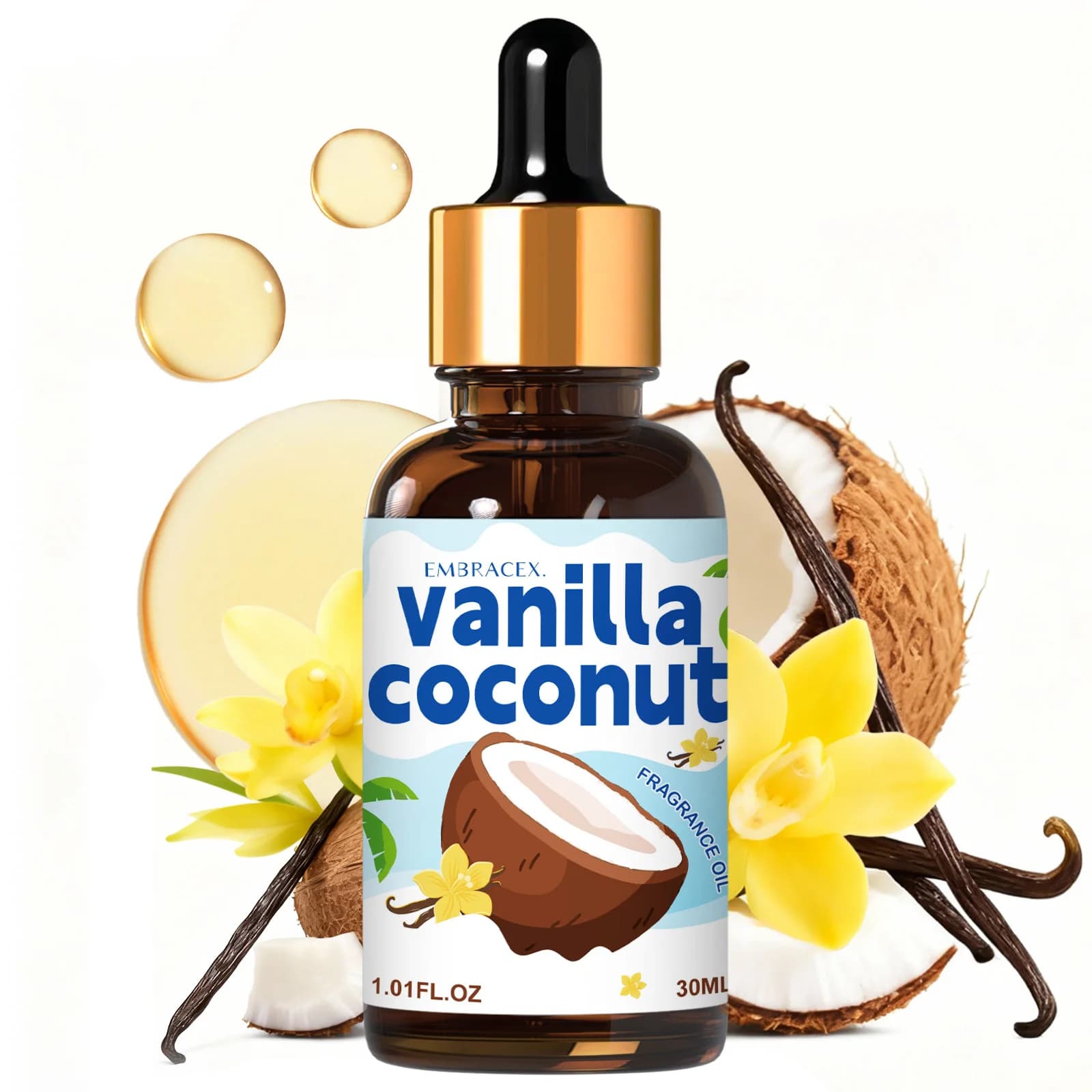 Huile essentielle de vanille et de noix de coco 30 ml pour diffuseurs, huile pour désodorisant de vo