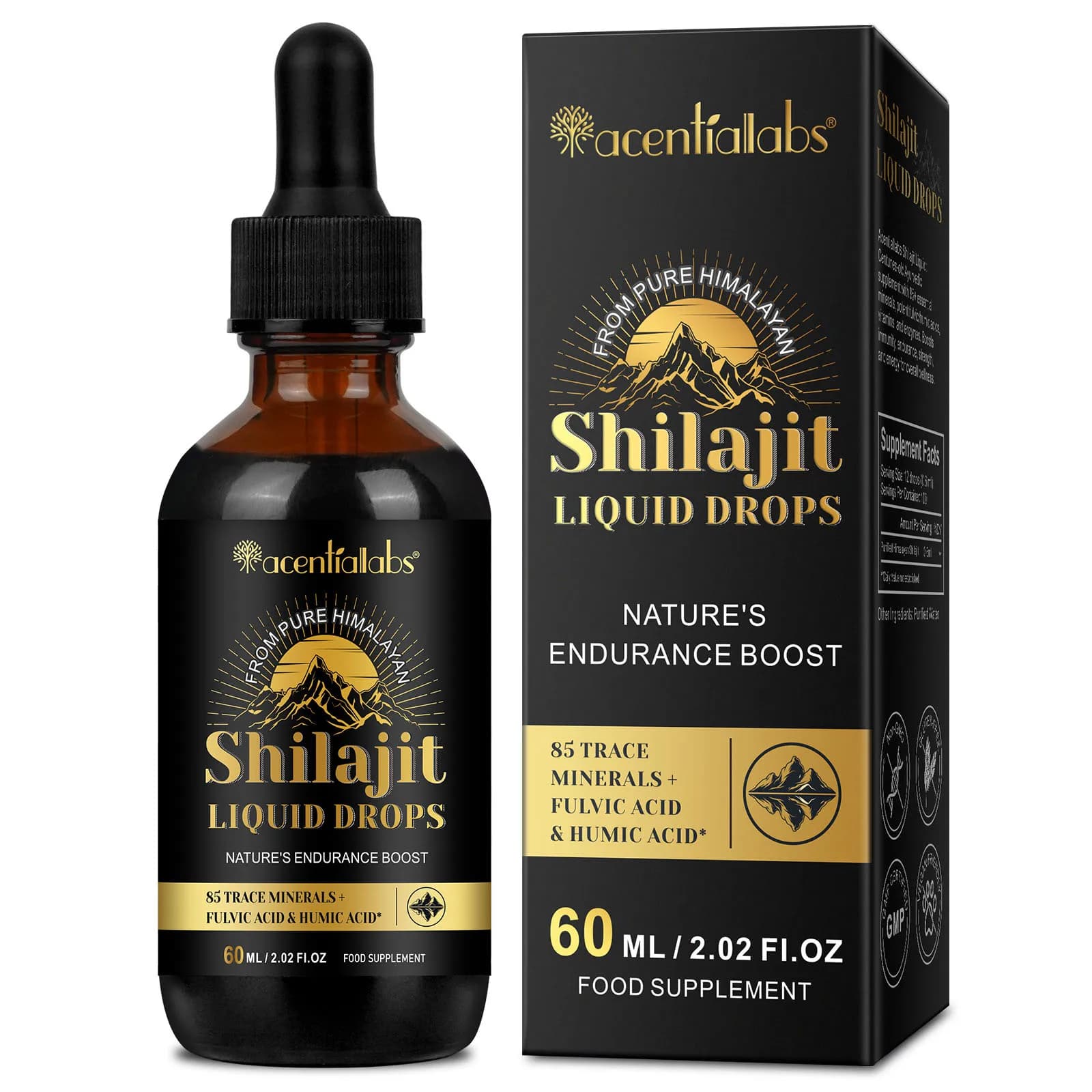 Shilajit Pur de l'Himalaya en Gouttes | Supplément avec 85+ Minéraux et Acide Fulvique | Booster d'É